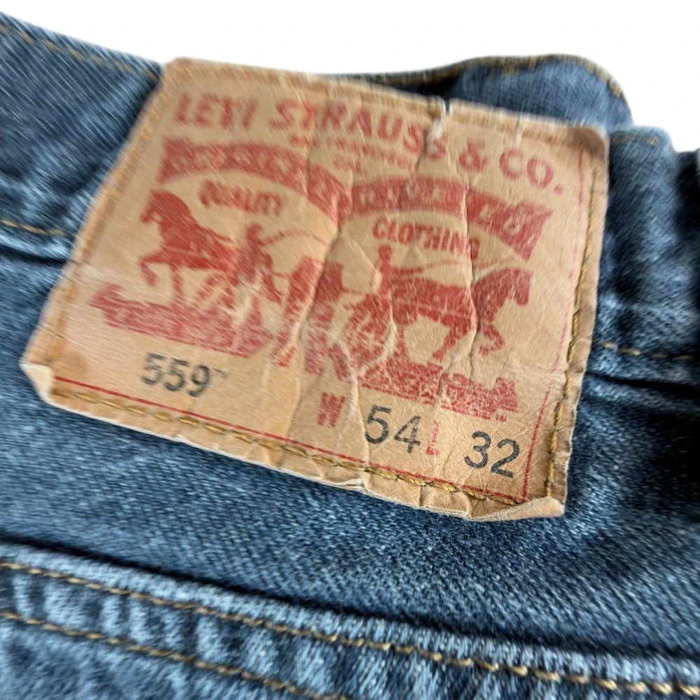 Levis 559 Mens Relaxed Straight Jeans‎ 54x29* Blue Medium Wash Denim Altered Hem